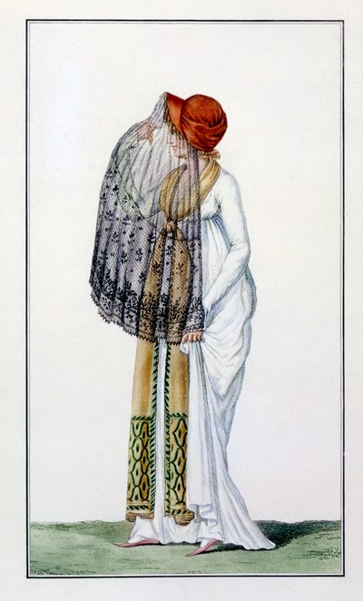 Vestido de día de damas con velo de Journal des Dames, 1799 de Pierre de La Mesangere